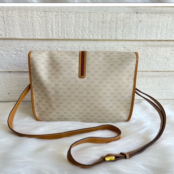 GUCCI Vintage GG Supreme Web Ophidia
Crossbody Shelby Flap Bag - Tan, AUTHENTIC!